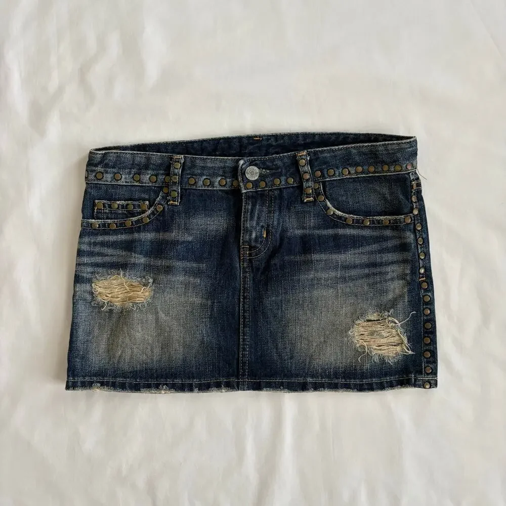 Vintage Y2K MOUSSY Studded Low Rise Denim Mini Skirt